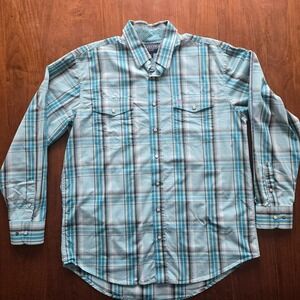 Panhandle Men's Western Plaid Size L Pearl Snap Long Sleeve Shirt Country  READ